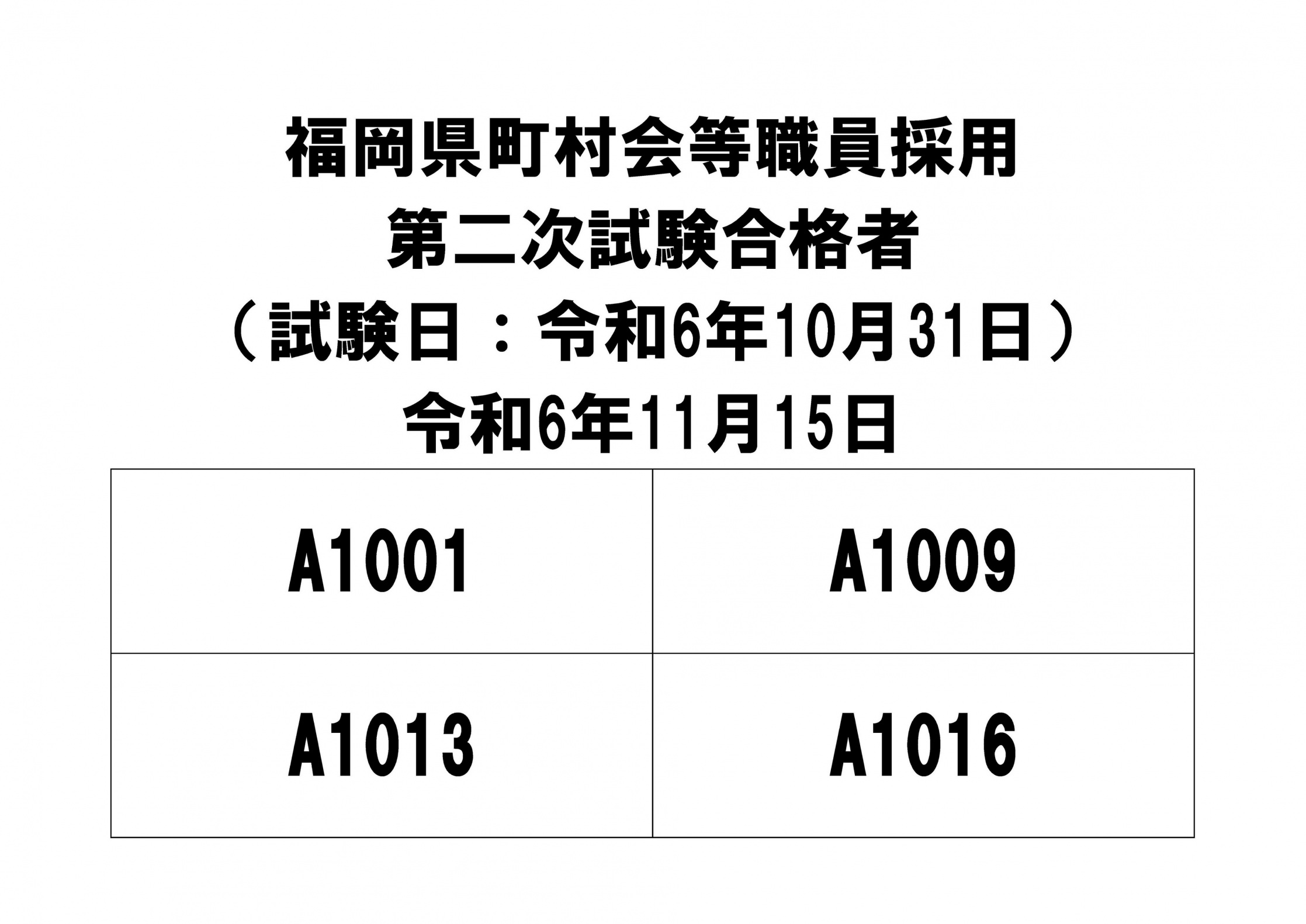 福岡県町村会等職員採用試験二次試験の合格者発表について